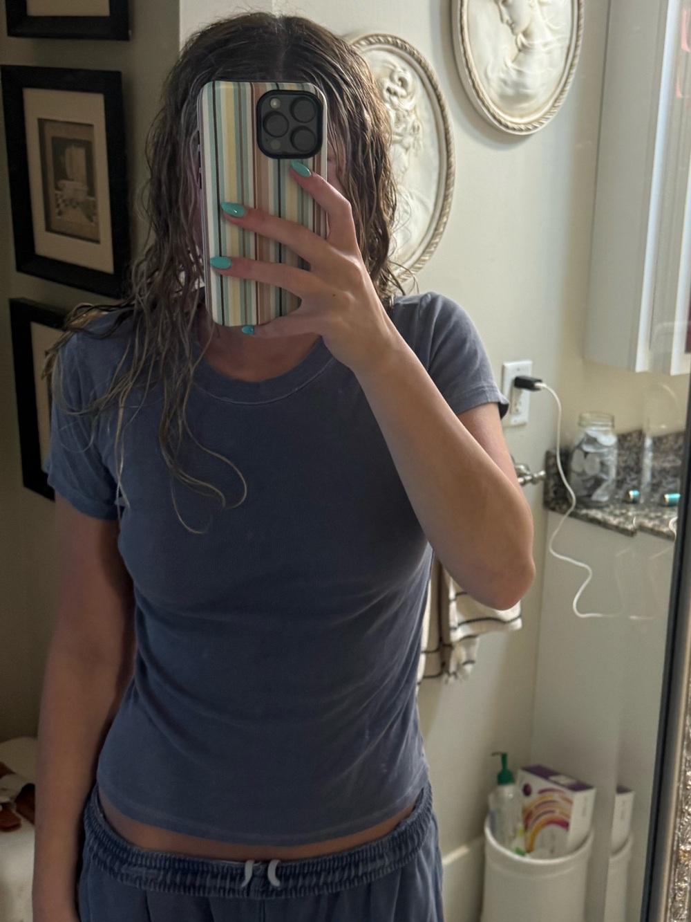 Brandy Melville Short Sleeve Crewneck Tee in Slate Blue